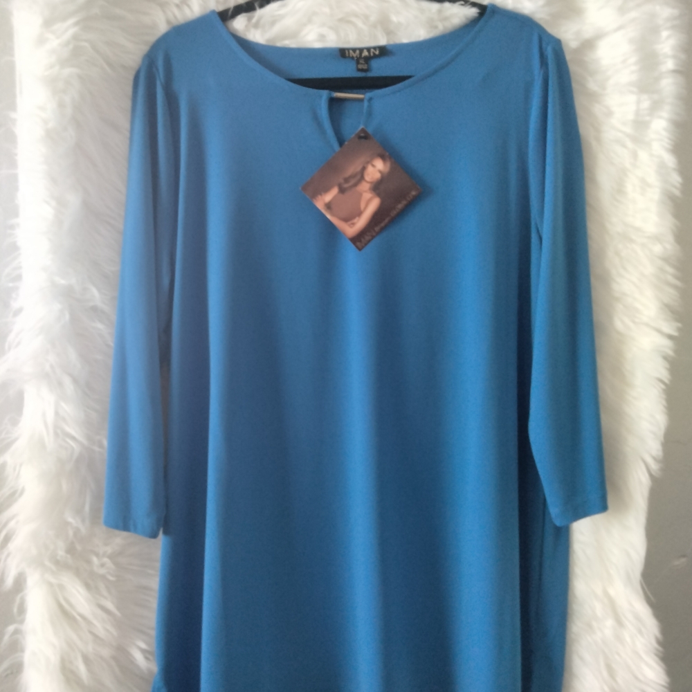 NWT IMAN Global Chic Long-Sleeve Top 💙 Bold Color, Effortless Glam - Picture 2 of 5